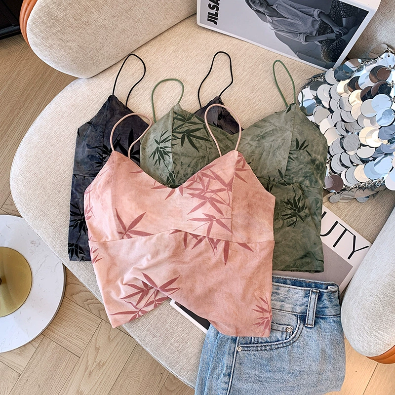 Национальный ветер бамбуковый листовой узор маленький камзол жилет