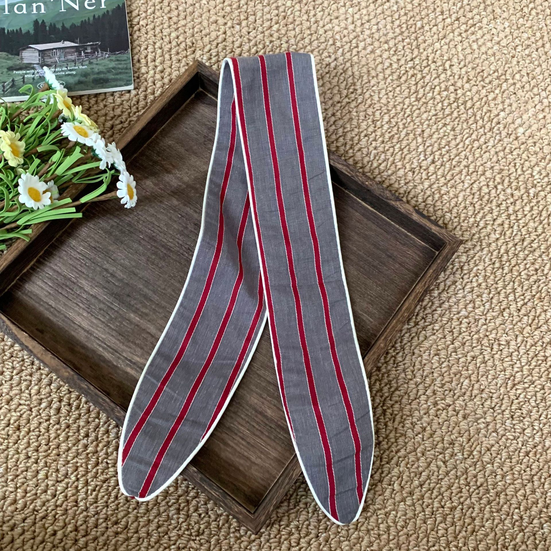 Pañuelo a cuadros Pañuelo de seda largo de algodón para mujer verano nuevo estilo pequeño estampado accesorios de todo fósforo bufanda de cuello correa para el cabello atado