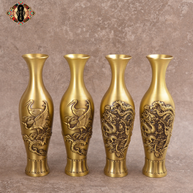 Hongda Brass Creative Copper Vase Songhe Yannian Home Crane Vase Bronze Ornaments