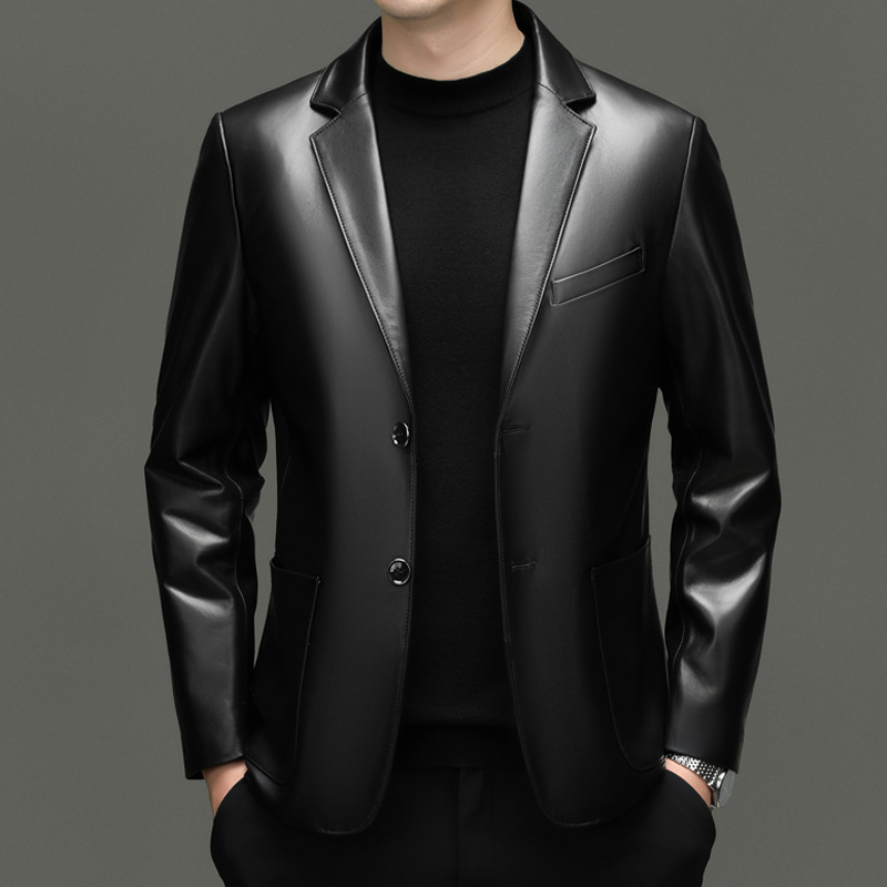 Haining Genuine Leather Jacket Men's Suit Business Casual Goatskin Jacket Genuine Leather Slim Suit Spring & Fall Jacket