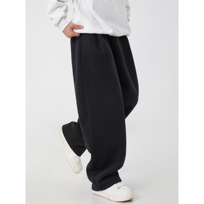 Cross-Border Foreign Trade Fleece-Lined European and American Men's Sweatpants with Drawstring Waist, Straight Wide-Leg Loose Fit, Long Sports Pants with Pockets Cross-Border Foreign Trade Fleece-Lined European and American Men's Sweatpants with Drawstring Waist, Straight Wide-Leg Loose Fit, Long Sports Pants with Pockets