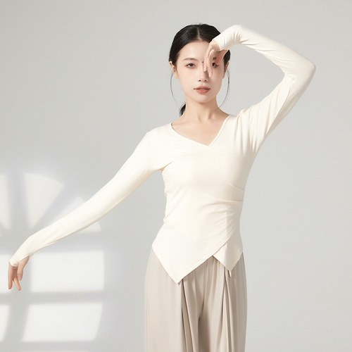 Ladies' Practice Uniform for Spring and Autumn, Modern Dance with Irregular Hem, Long-Sleeved Top, Classical Chinese Dance, Body Dance Costume