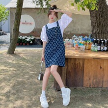 单/套装牛仔背带裙夏季女新款小个子韩版宽松显瘦两件套裙子