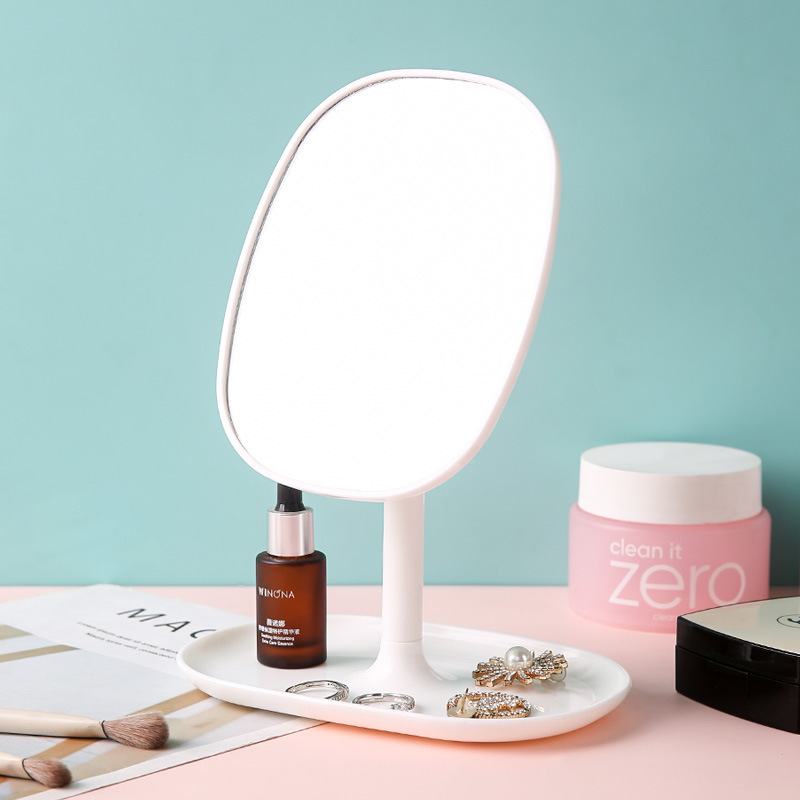 Espejo de maquillaje de escritorio minimalista Dormitorio de estudiantes Espejo de tocador de escritorio de una cara Espejo de belleza giratorio cuadrado con base