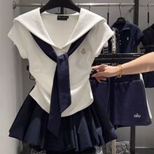 韩系学院风时尚撞色海军领短袖T恤女2025夏季新款修身显瘦上衣ins