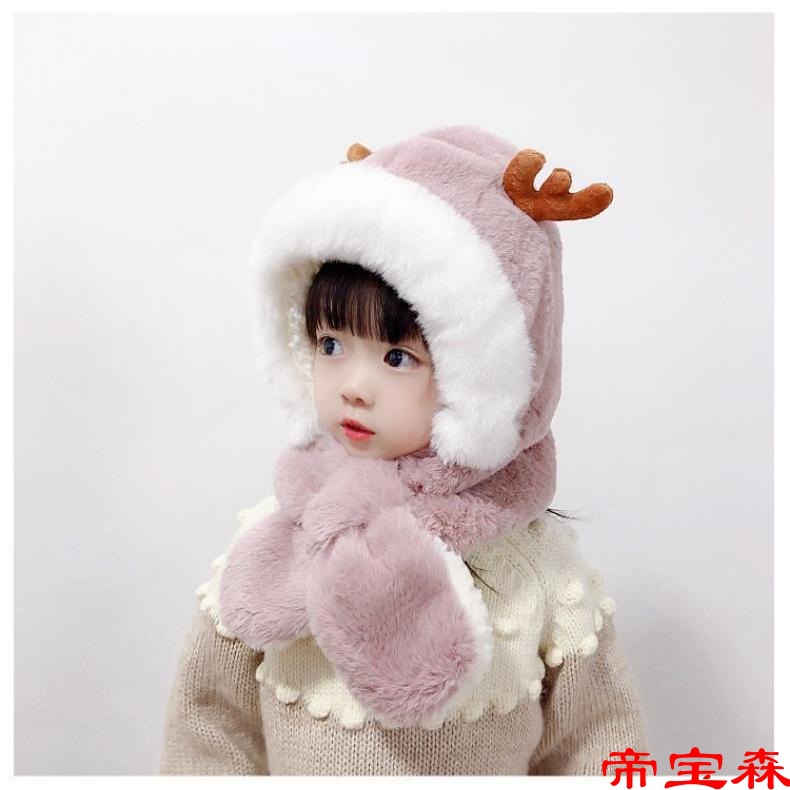 new pattern winter children Collar one men and women baby thickening keep warm Antlers Windbreak Plush Ear Hat