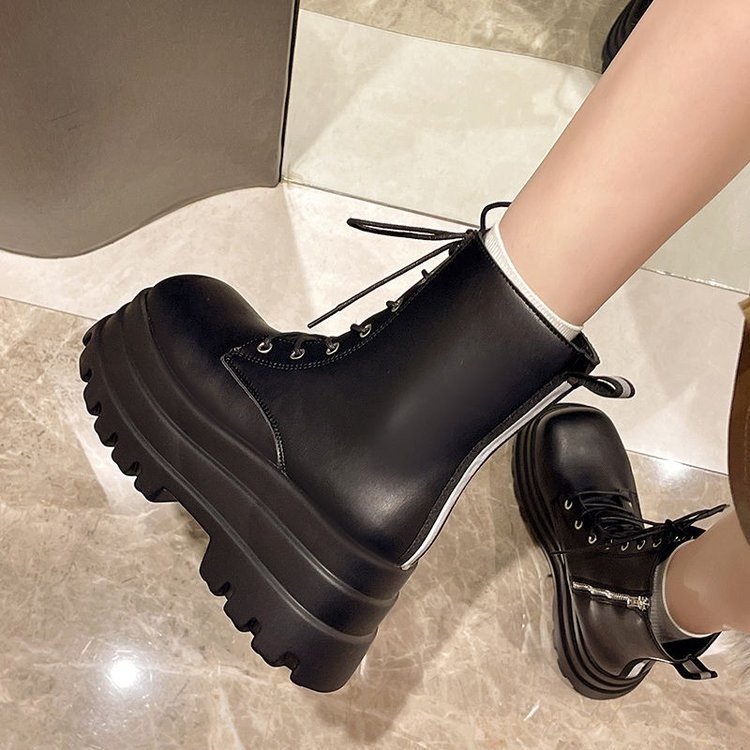 British Style Women’s Platform Boots With Thick Sole And Leather_voghion.com