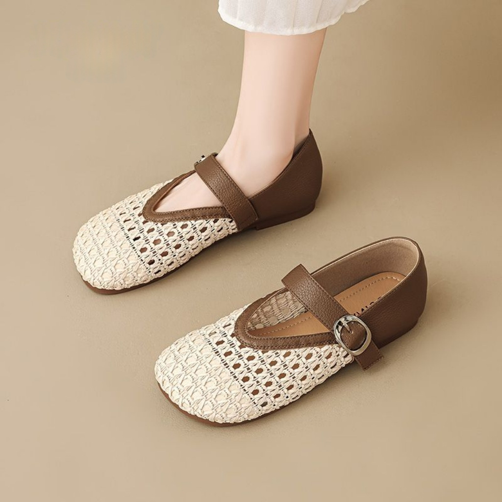 Tejido muy bueno usar zapatos de mujer francesa Marie Jean 2026 verano nuevo suela suave vacío hada con falda zapatos de moda