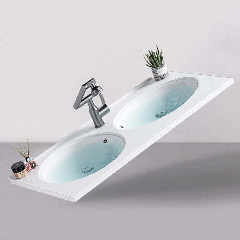 Cerámica cuadrada gruesa integrada lavabo de doble cuenca lavabo de mano lavabo de meseta semicombrado lavabo de lavabo de lavabo redondo de lavabo de lavabo único