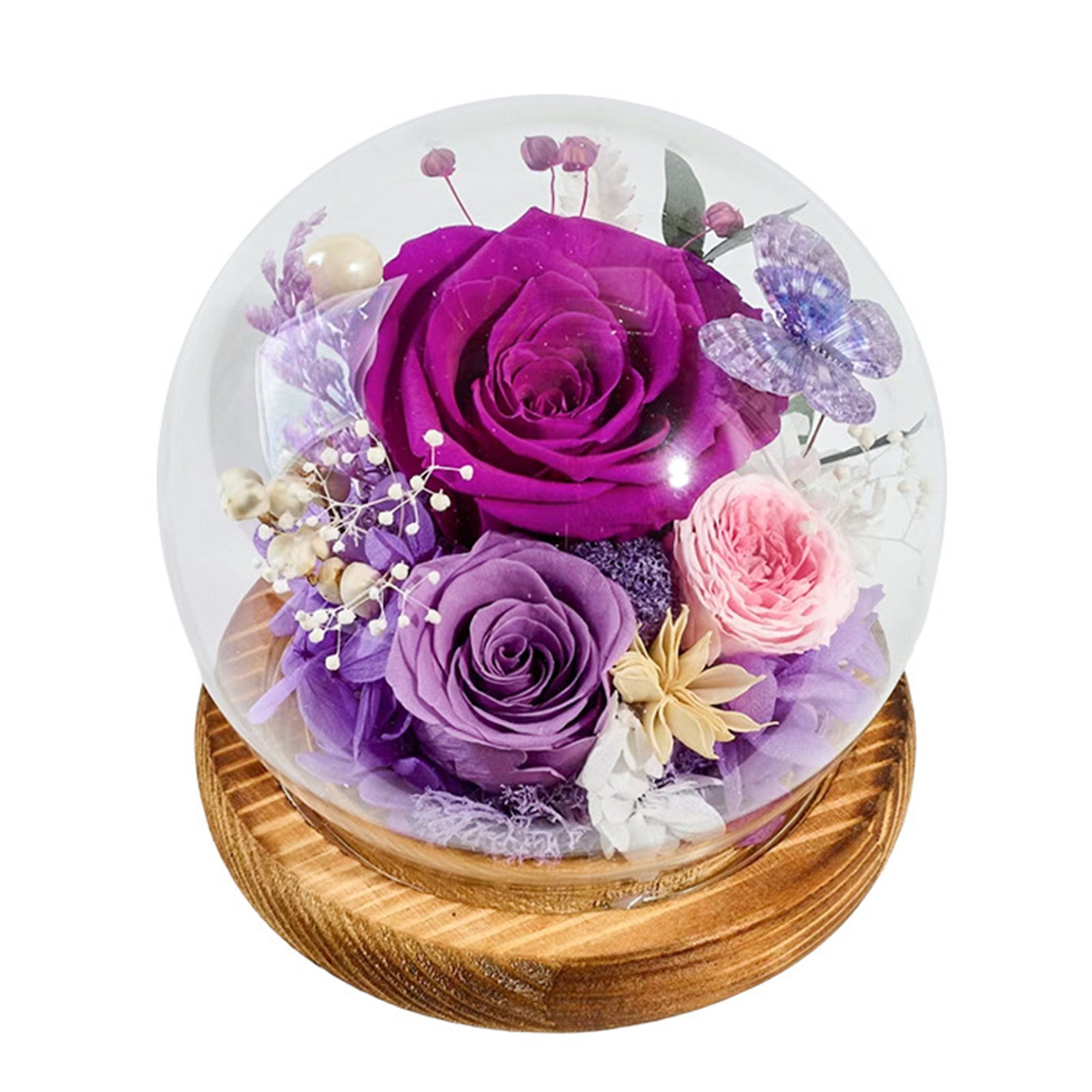 Flor eterna cubierta de vidrio rosa caja de regalo terminada Día de San Valentín boda novia regalo creativo decoración flor eterna