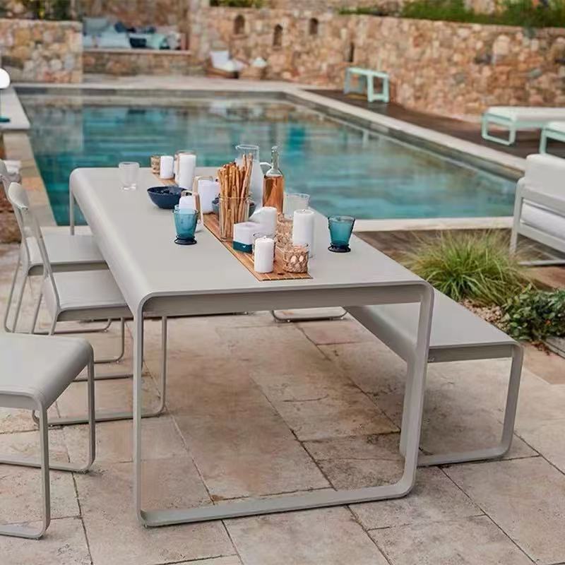 Bancos de aleación de aluminio al aire libre mesas y sillas de villa para cambiar de zapatos taburetes de patio simple barra de aluminio de aleación de aluminio jardín mesa de comedor casera
