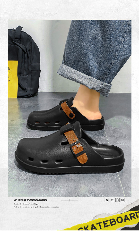 Dép sandal nam nửa gót đế dày chống trượt kiểu lười đi biển — kaki, xám, đen chi tiết 14
