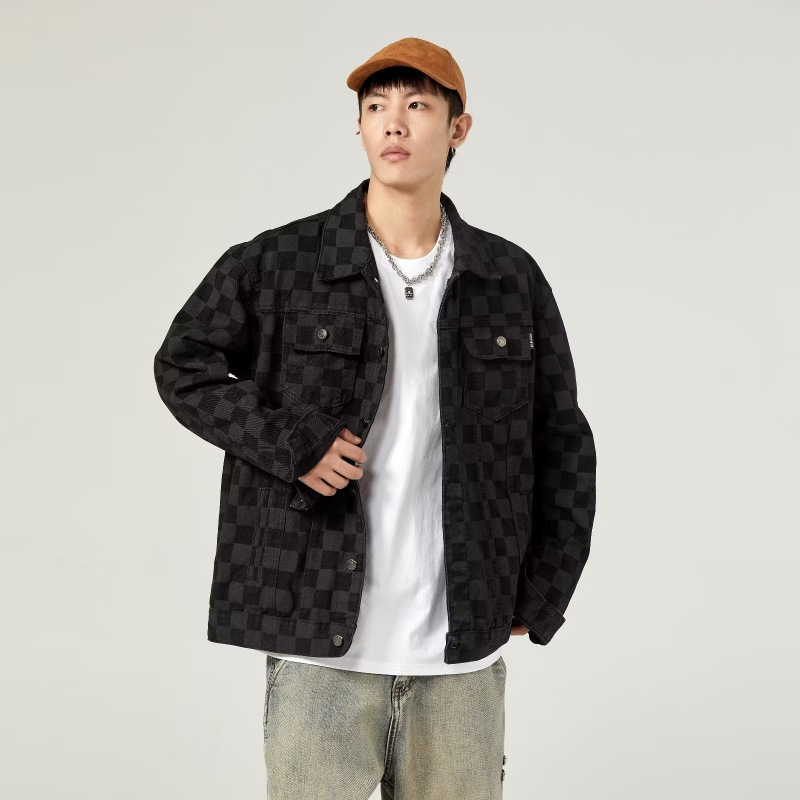 Veste en jean, veste polyvalente à manches longues et col montant pour homme, coupe slim jeune, imprimé tendance de marque_voghion.com