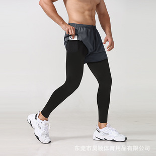 Professional Running Tights Men's Fake Two-Piece Cropped Sports Pants Quick-Dry Breathable High-Elastic Basketball Track and Field Training Pants
