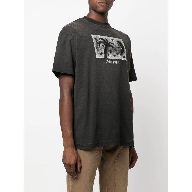 Summer Palm Angels Palm Angels Dark Night Palm Tree Print Short Sleeve European and American Trendy Brand Casual Loose T-Shirt