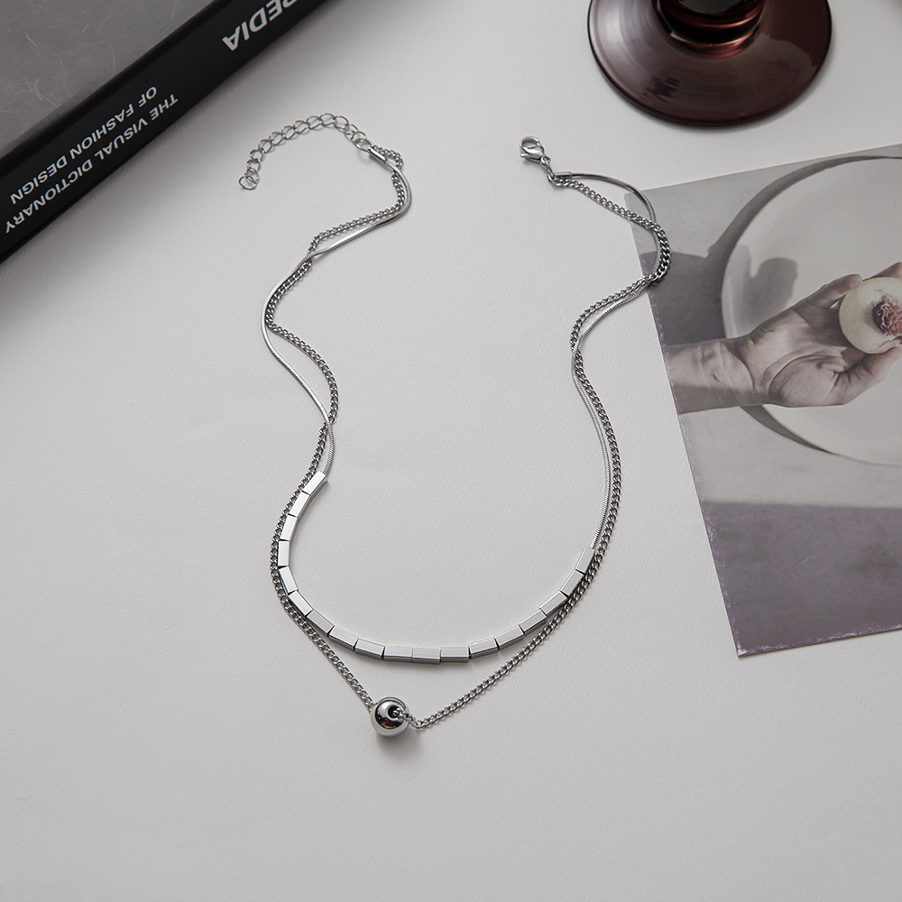 Fashion Ball Titanium Steel Tassel Layered Necklaces 1 Piece