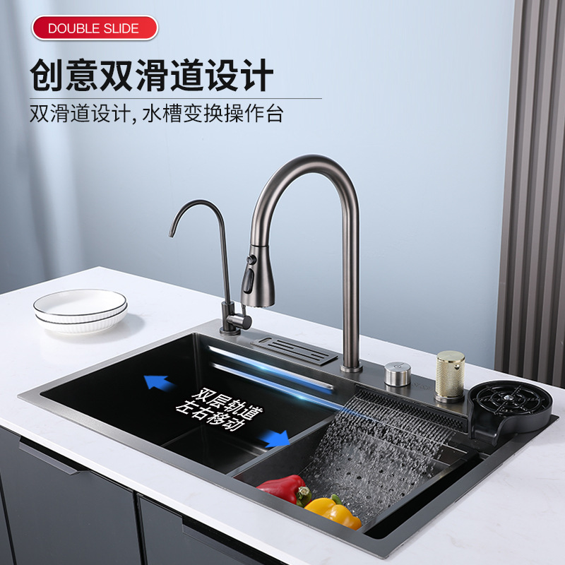 Acero inoxidable SUS304 incrustado volando cascada de lluvia fregadero nano gran fregadero de cocina fregadero