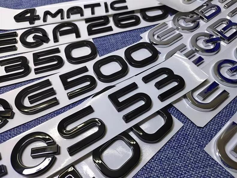 Mercedes-Benz EQA260, EQB350, EQC350, EQE, and EQS450 car emblem stickers, including letter and number designs, and 400 emblem stickers