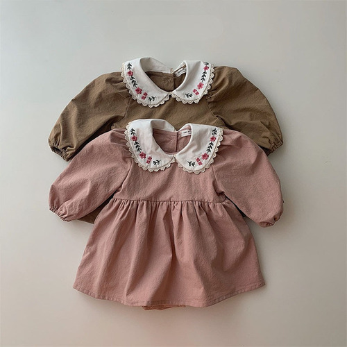 Korean version of ins new girl baby doll collar embroidered skirt infant and toddler newborn cotton casual jumpsuit trendy