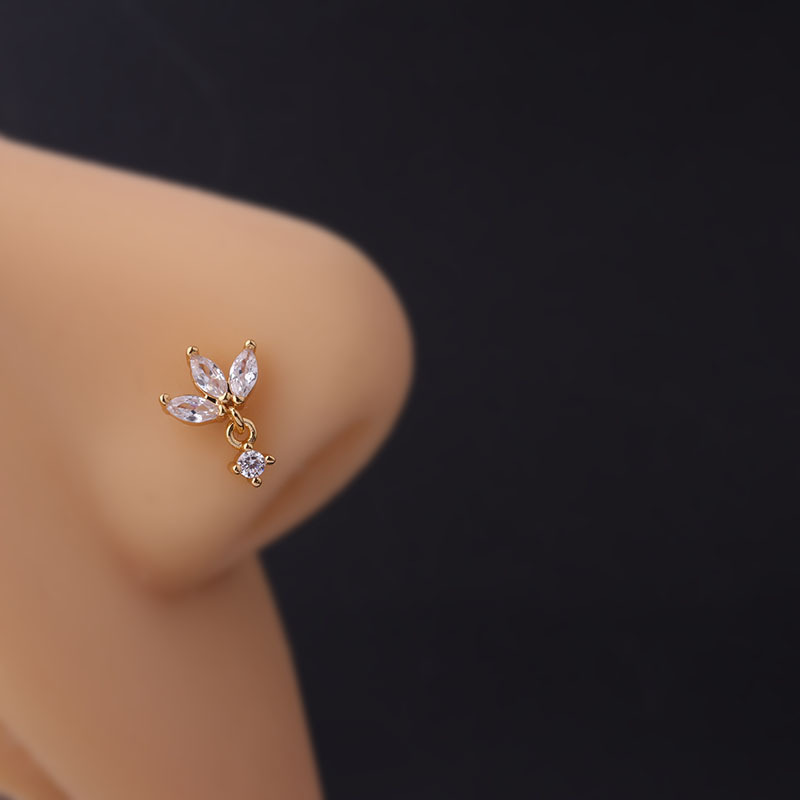 Titanium Steel Screw Rod Nose Stud Micro-Inlaid Horse Eye Heart Shape Zircon Fashion Nose Studs