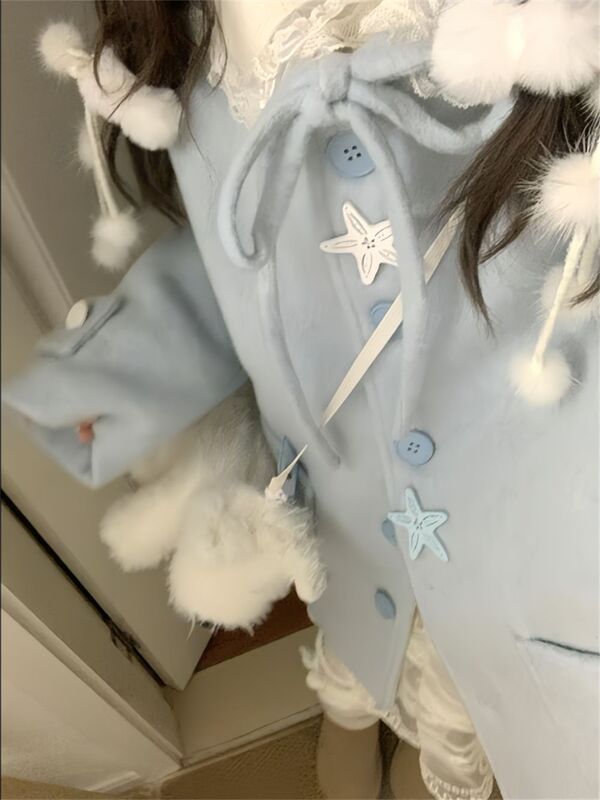 富家千金甜美可爱蝴蝶结毛呢外套秋冬新款气质宽松百搭呢子大衣女|undefined