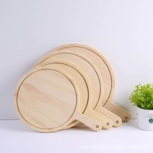 Round Wooden Handle Small Cutting Board Western Restaurant Snack Bread Tray Solid Wood Steak Pizza Western Food Plate