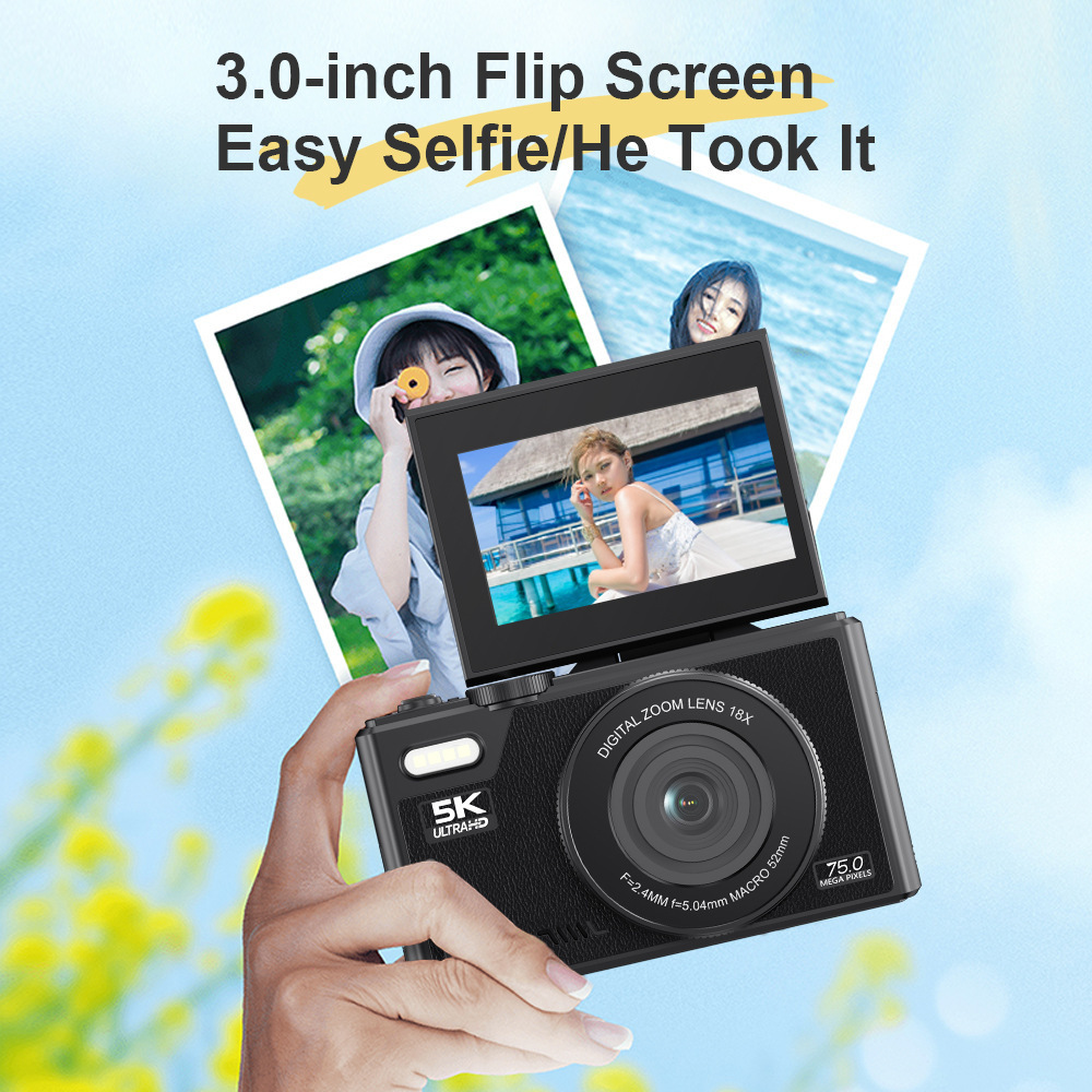 Cross-Border Digital Camera Student Party Ccd Card Camera Flip Screen Wifi Can Be Transferred to Mobile Phone High-Definition Travel Wholesale