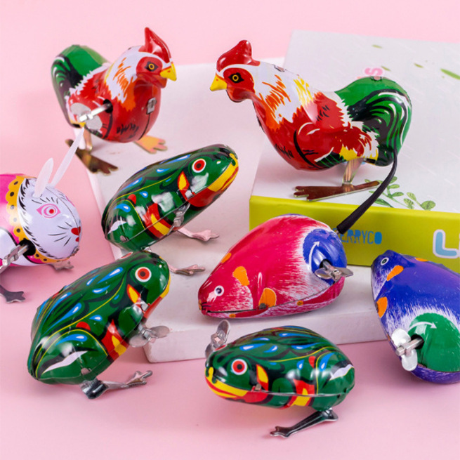 Tin Frog Jumping Frog Children's Winding Small Animal 80 s Classic Nostalgic Winding Toy Educational Gift