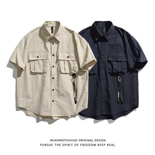 Japanese Retro Workwear Short-Sleeve Shirt for Men 2024 Summer Trend Brand Outdoor Casual Versatile Youth T-shirt Jacket