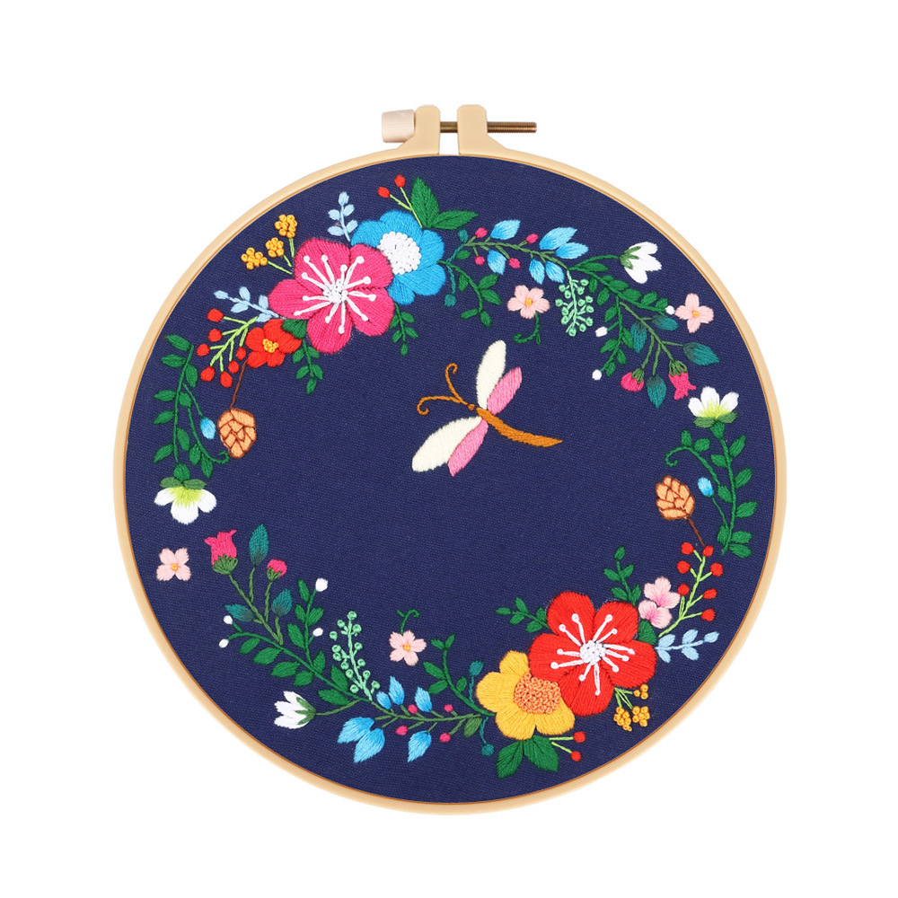 Feliz guirnalda DIY material bordado hecho a mano paquete principiante europeo tela flor flores y plantas letras planta verde