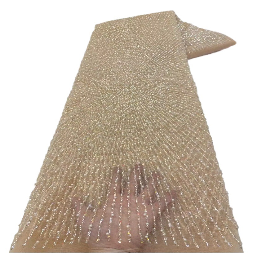 Francés simple rayas con cuentas de malla de tela de encaje nuevo diseño tubo de cuentas de tul vestido de novia moda tela JX3721 image 1