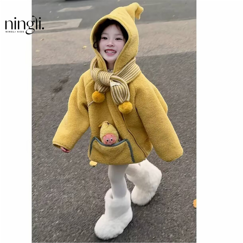 Ningli Star Man 2025 New Velvet Thickeneded Korean Style Male and Female Baby Hooded Wool Sweater Elf Jacket Cross-Border