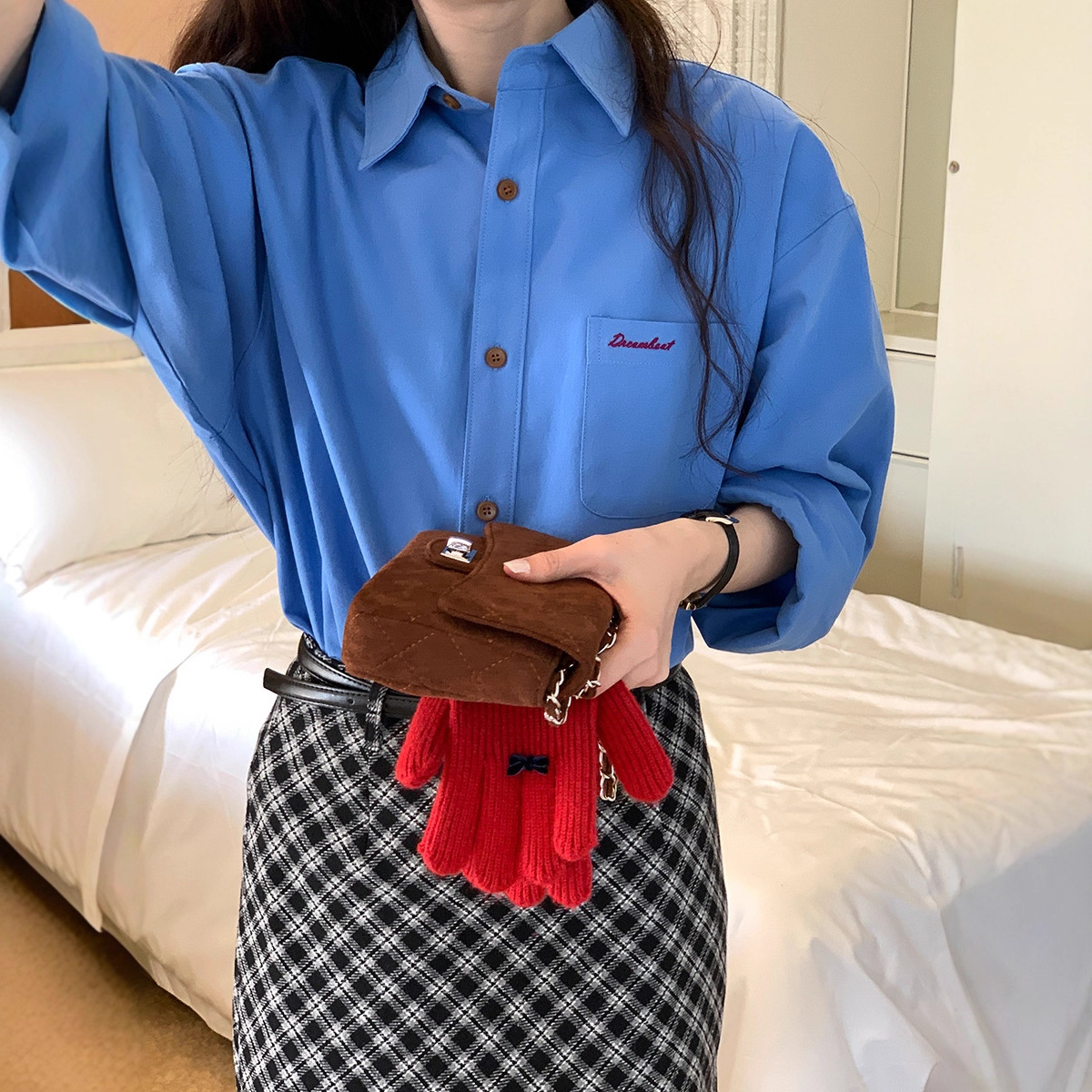 Blue Oversized Long-Sleeve Shirt for Women, Spring 2026 New Korean Style, Casual Loose Versatile Blouse Top