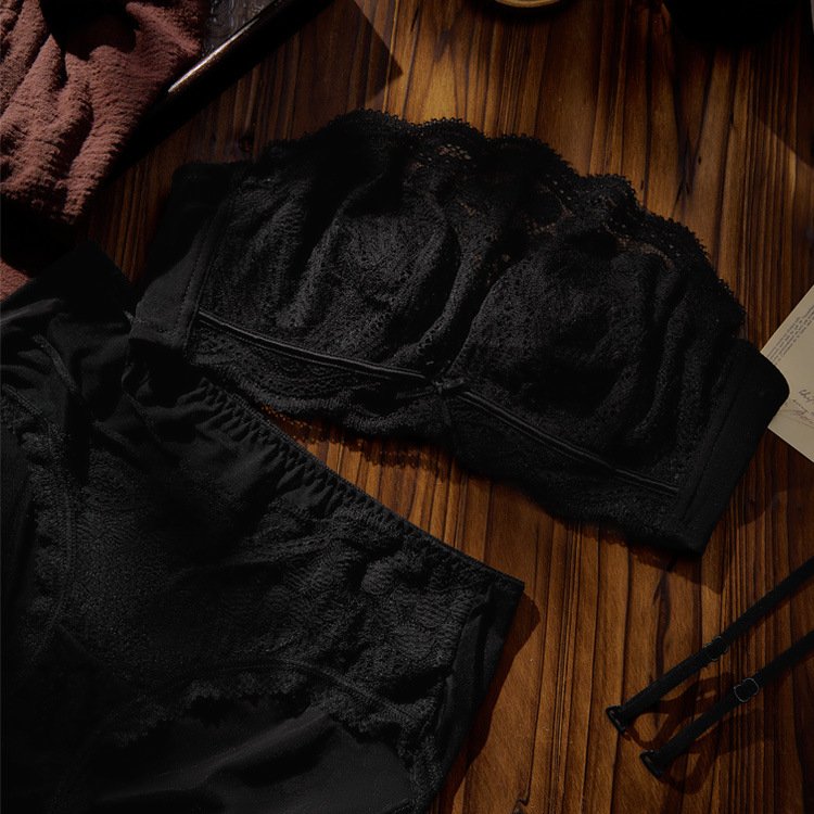 6655 Ropa interior de tubo de cristal de encaje completo para mujer, orejas de conejo ligeras, memoria, anillo de acero suave de titanio, sujetador antiflacidez