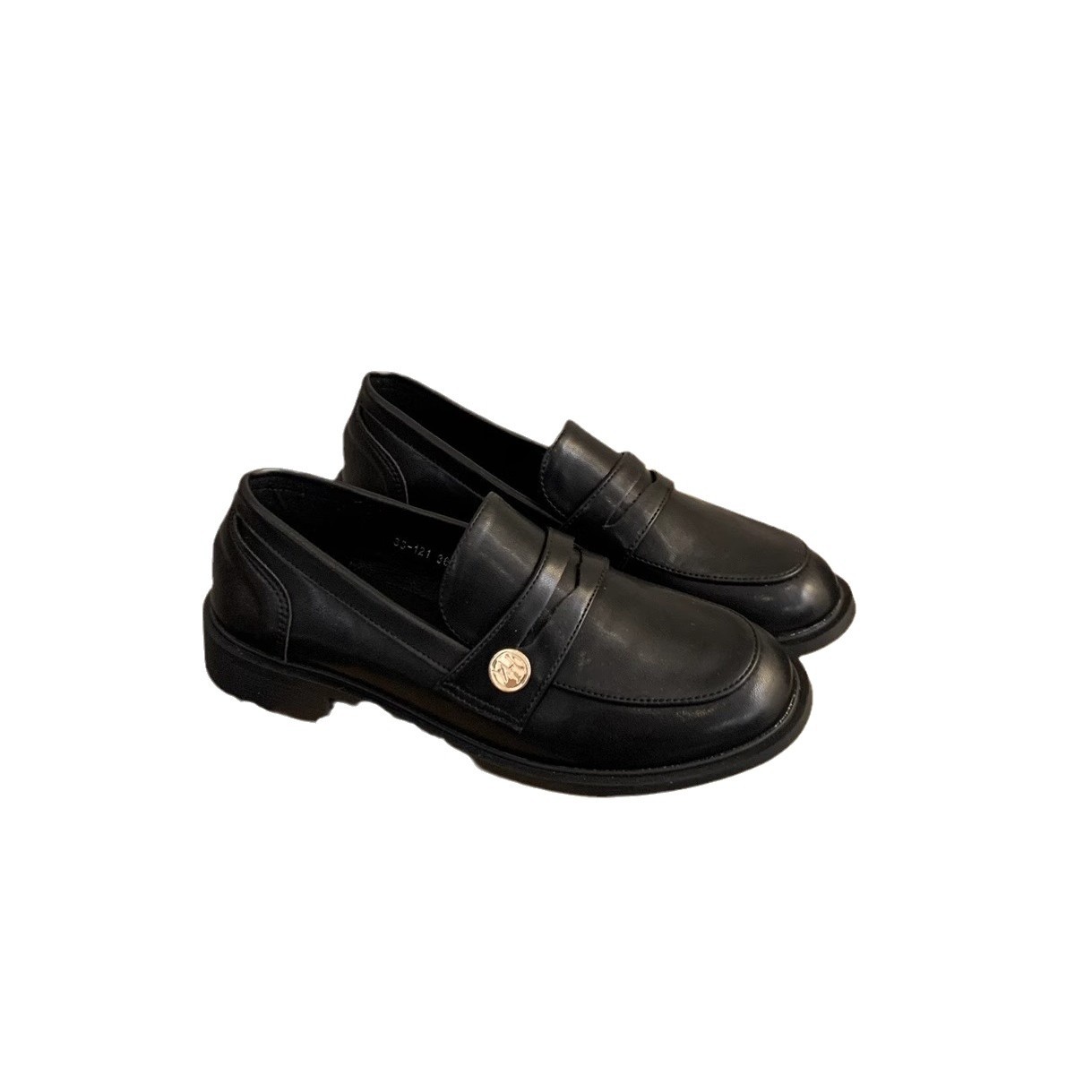 Zapatos de cuero pequeños británicos para mujer 2025 primavera nuevo estilo francés de estilo coreano cabeza redonda retro viaje un pie tacón grueso mocasines