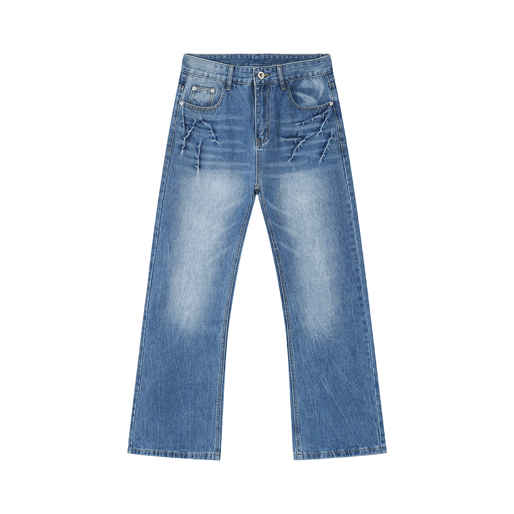 MTLCLOTHES Hombres| 2024 verano nuevo producto americano High Street Lightning Crack micro lavar la marea de jeans