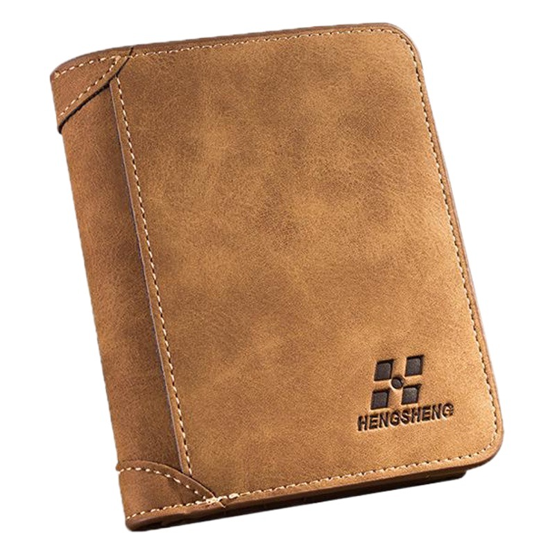 Cartera de hombre europea y americana de cuero mate corto bolsa de dólar de EE. UU. retro tríptico billetera vertical multi-tarjeta de comercio electrónico transfronterizo