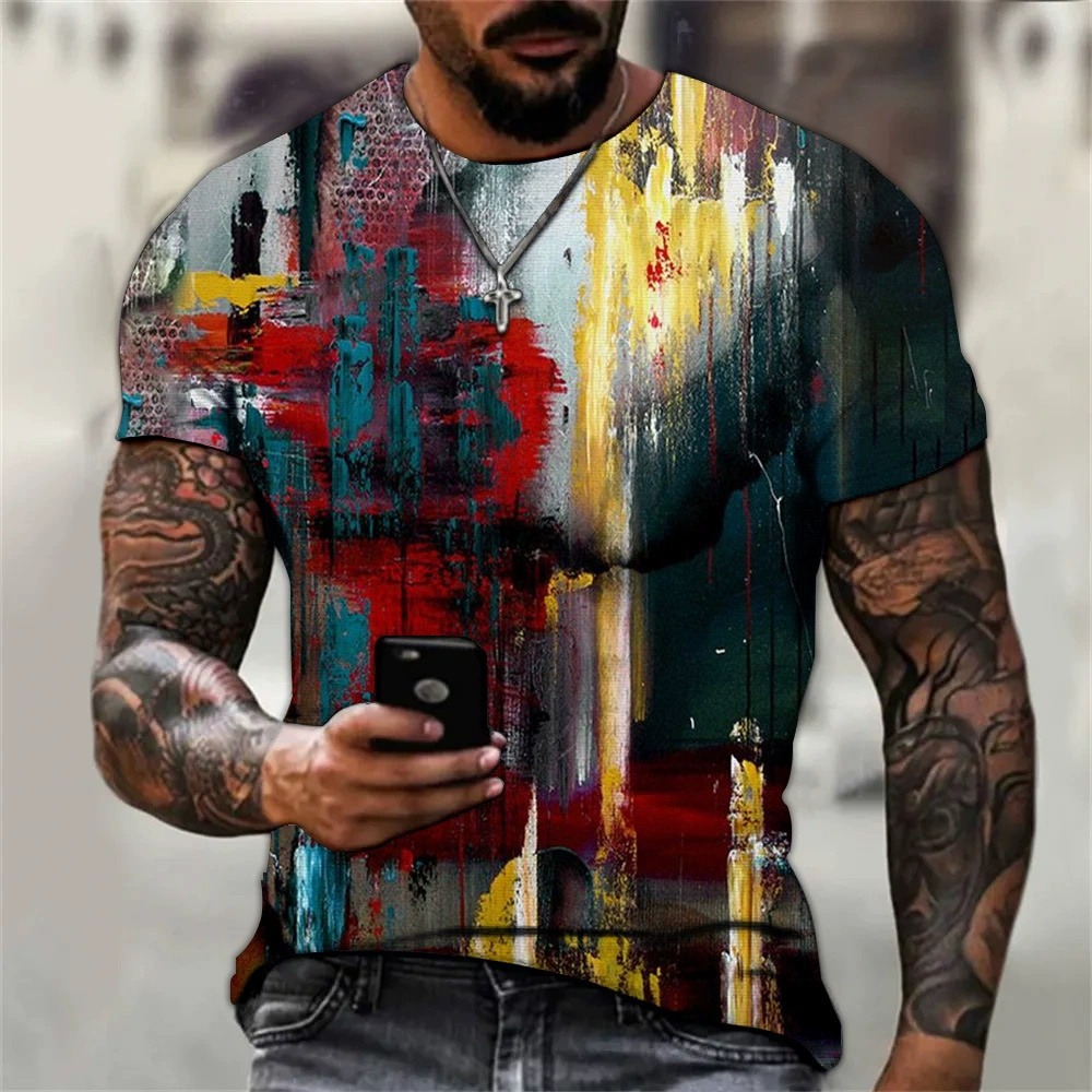 AliExpress Amazon Teenager летняя футболка с 3D цифровой печатью мужская с круглым вырезом картина маслом фортепиано мультфильм свободная