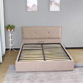 现代简约科技布床轻奢实木双人床婚床箱体储物床软包小户型大床