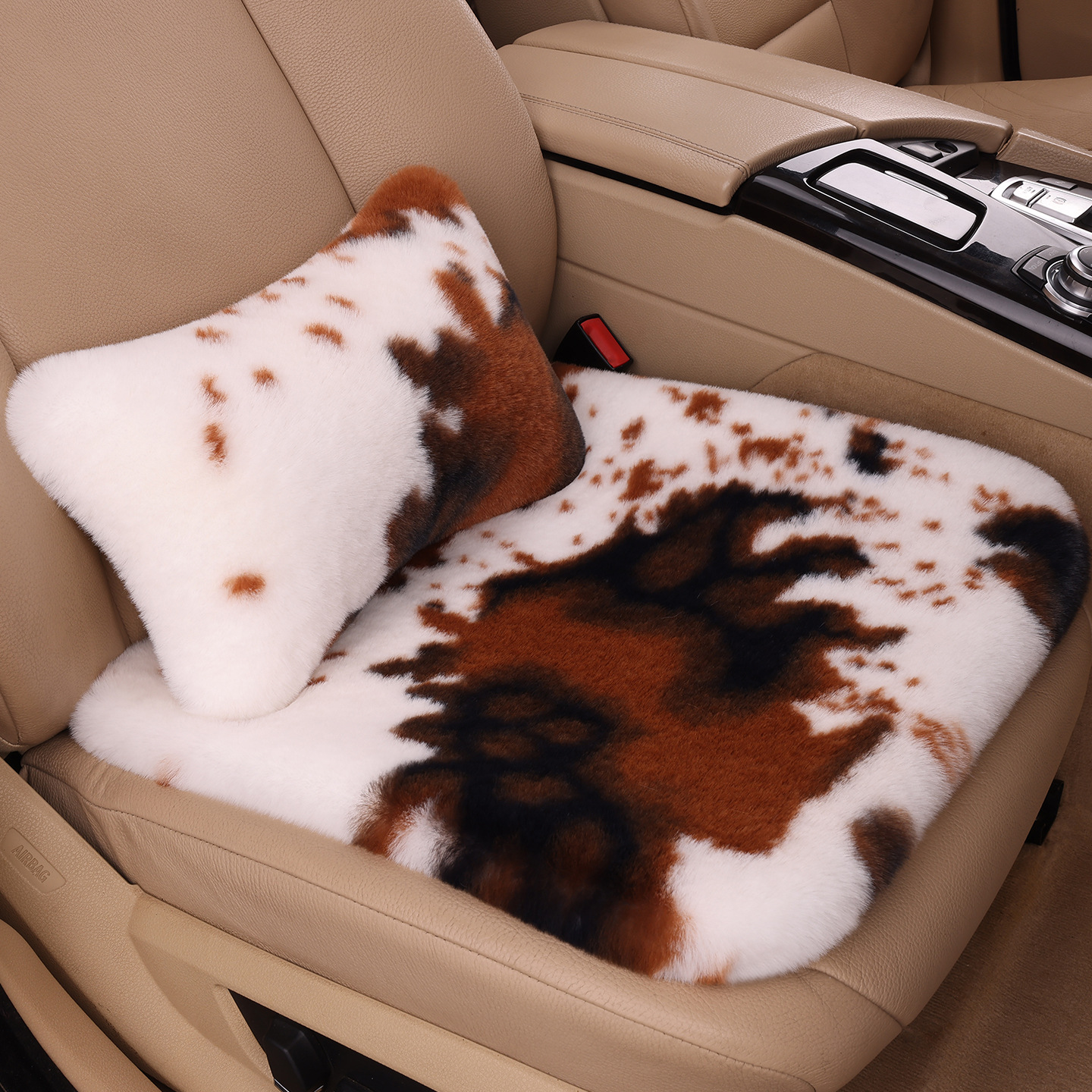 Cross-border winter thickened cow-pattern plush car seat cushions, universal fit for all car seats, providing warmth and comfort for the occupants