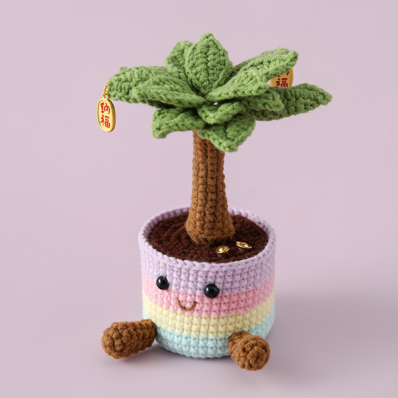 完成品手編みグラデーションカラー鉢植えシェフィールド糸かぎ針編みココナッツツリー表現鉢植えバレンタインデーウールかぎ針編み|undefined