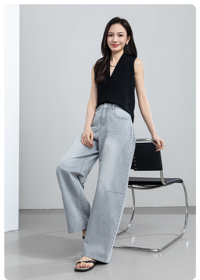 Quần culottes nữ ống rộng cạp cao dáng suông chất liệu tencel mềm mại — màu xám chi tiết 17