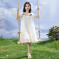 刺繡女童連衣裙夏季2024新款洋氣兒童夏裝公主裙中大童中國風裙子