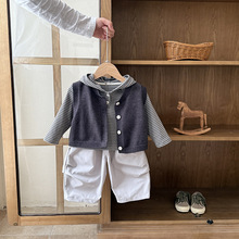 婴儿衣服毛衣春装男宝宝套装新款洋气一岁婴幼儿春秋季时髦三件套