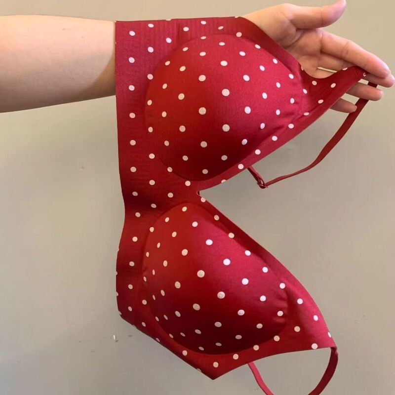 White Polka Dot Red Lingerie for Women, Thin Style, No Empty Cups for Small Busts, Wireless, Comfortable, Seamless, Soft Support, Zodiac Year Bra