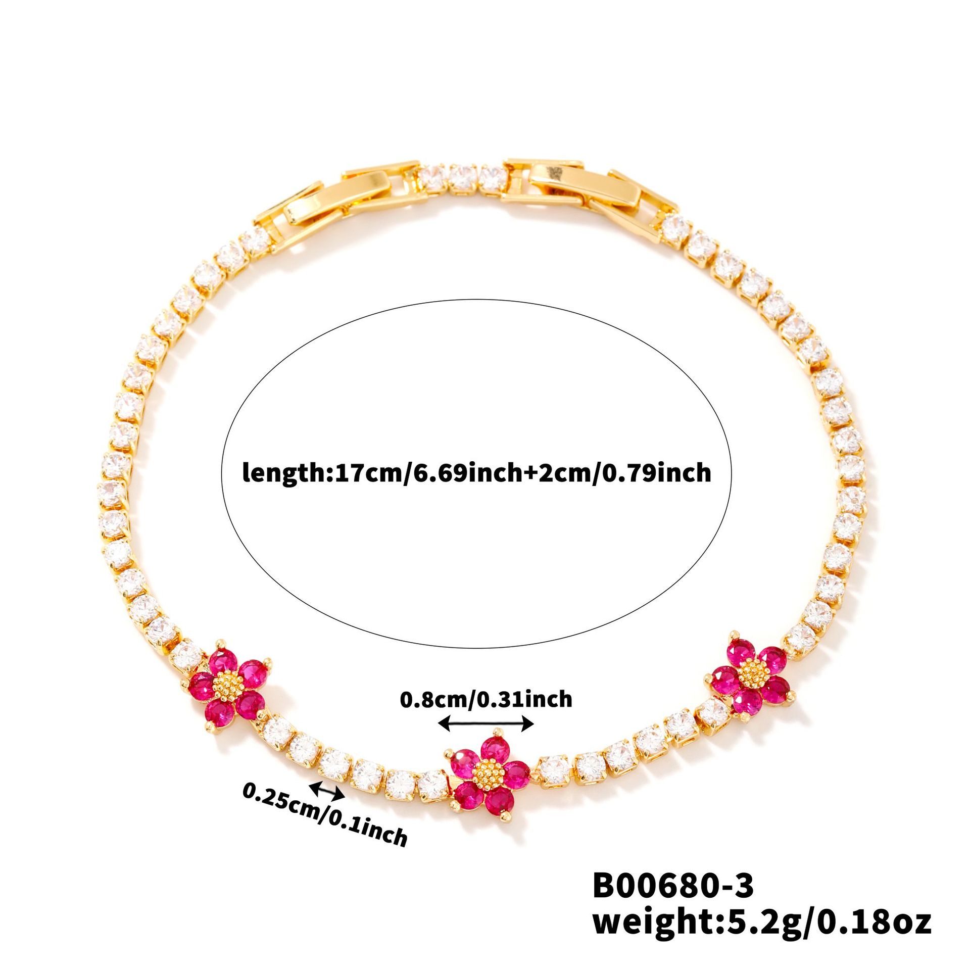 Flower Pattern Wholesale Jewelry Sweet Flower Copper Tennis Chain Bracelets