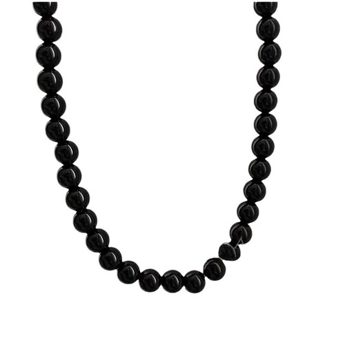The black bead necklace with a vintage and luxurious light luxury cool style, the same as Korean blogger Fever, for women.
