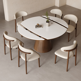 Medieval Style Retro Solid Wood Slate Dining Table and Chair Combination for Home Small Apartment Modern Simple Retractable Round Dining Table