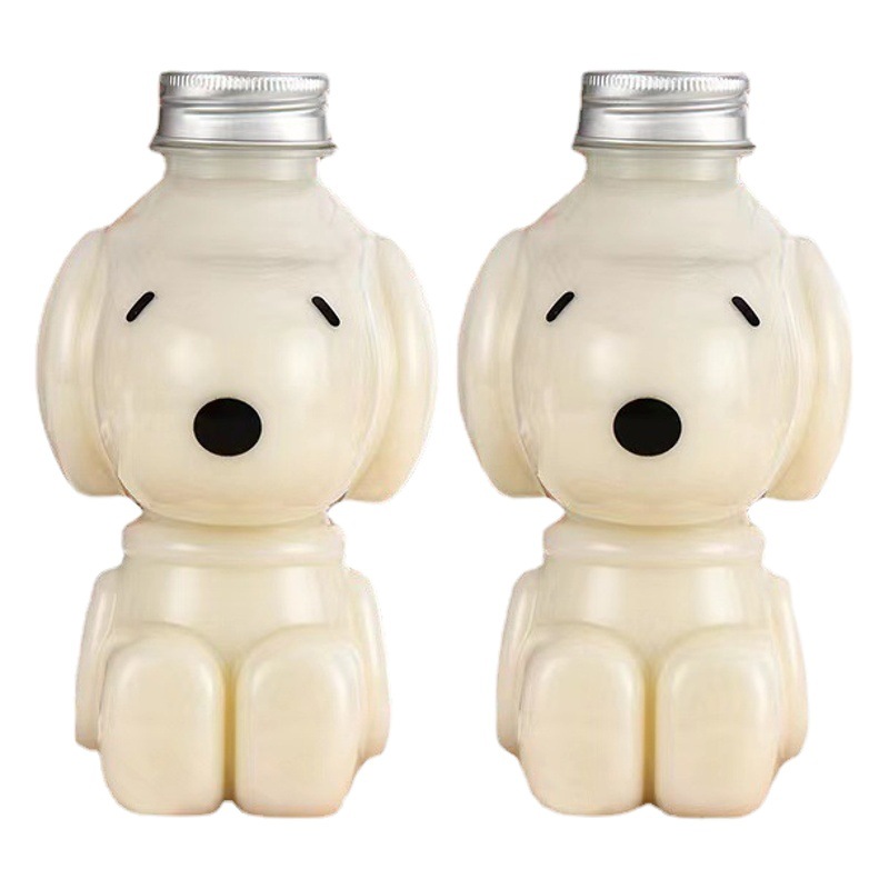Lindo cachorro de dibujos animados leche botella té 350mlpet takeaway 500ml botella de jugo plástico desechable bebida