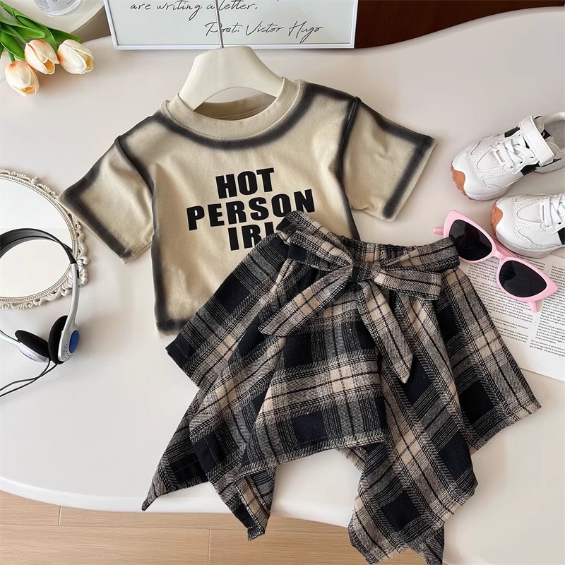 Summer cute retro short sleeve T-shirt girl's with letters